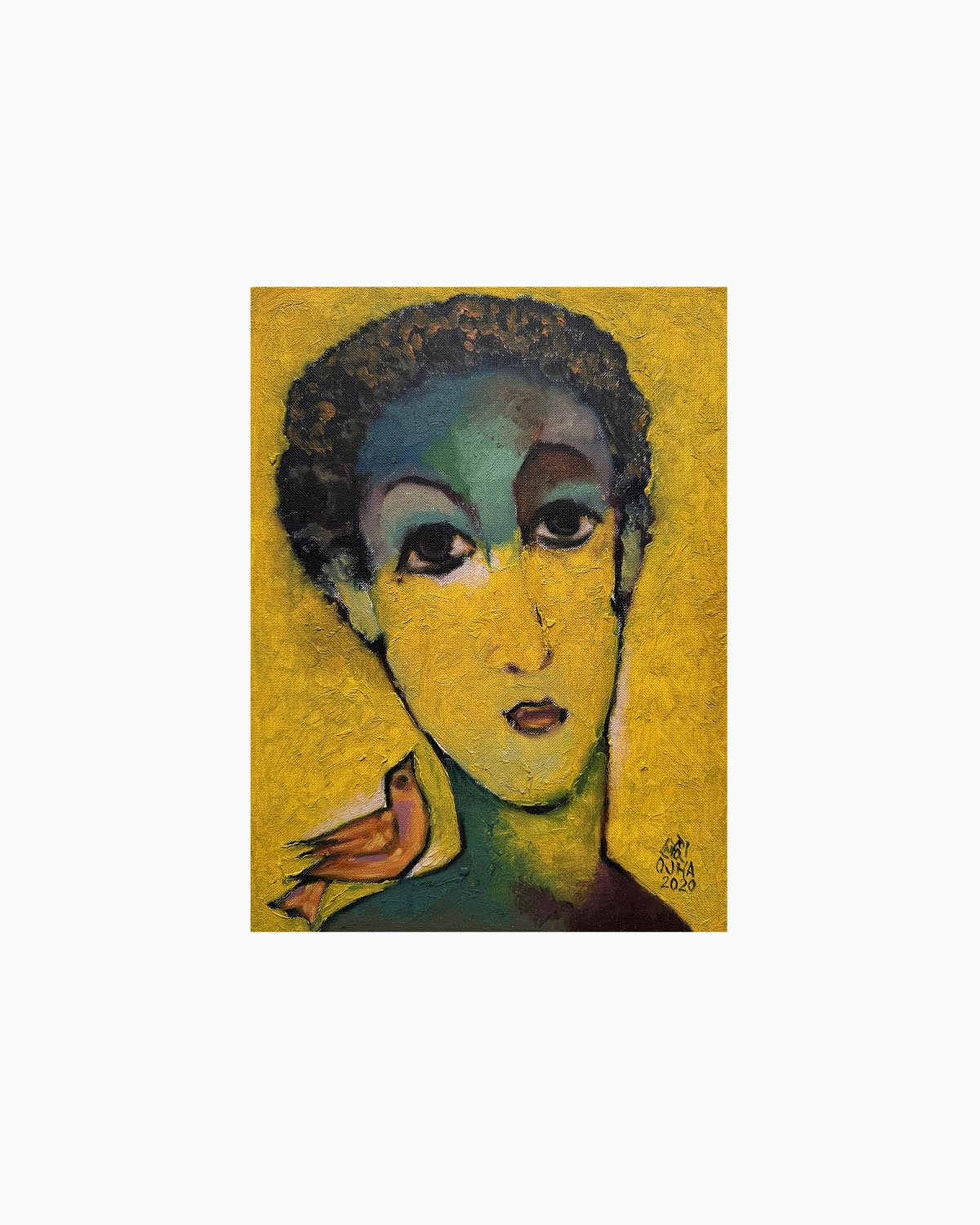 Golden Gaze with Bird | Original Artwork