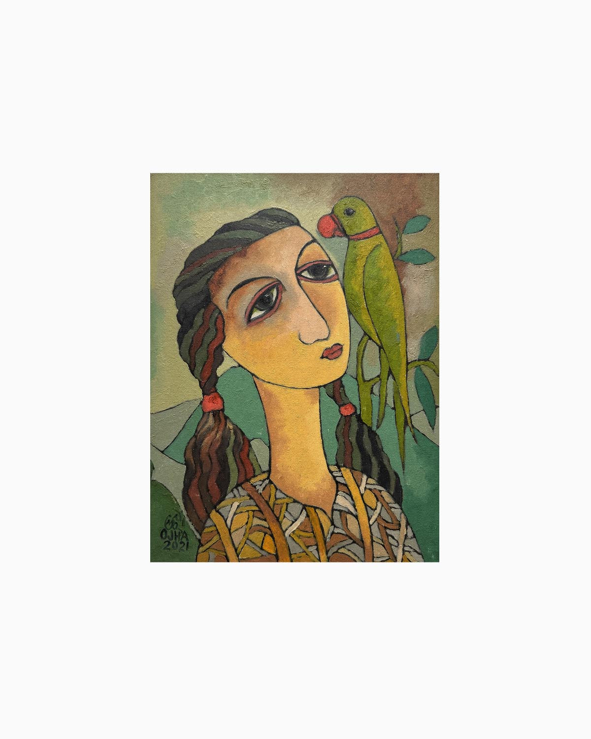 Listener with Parrot | Original Artwork